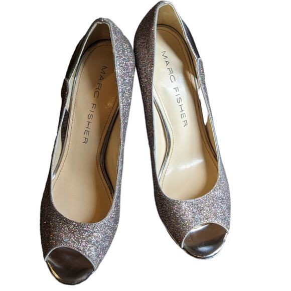 Marc Fisher glitter heels sparkly open toe silver size 8 - Picture 2 of 9